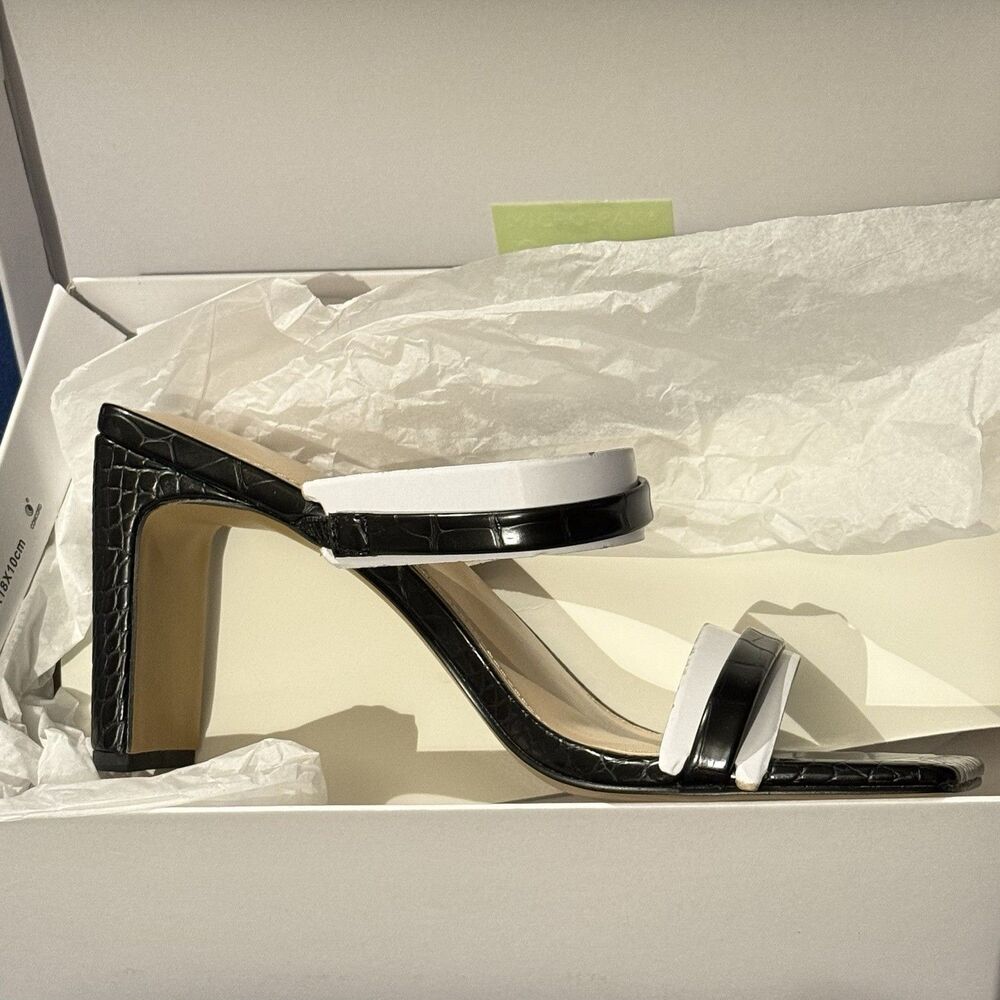 NWT The Drop Women's Avery Square Toe Two Strap High Heeled Sandal Sz 8.5 Black - Picture 14 of 14